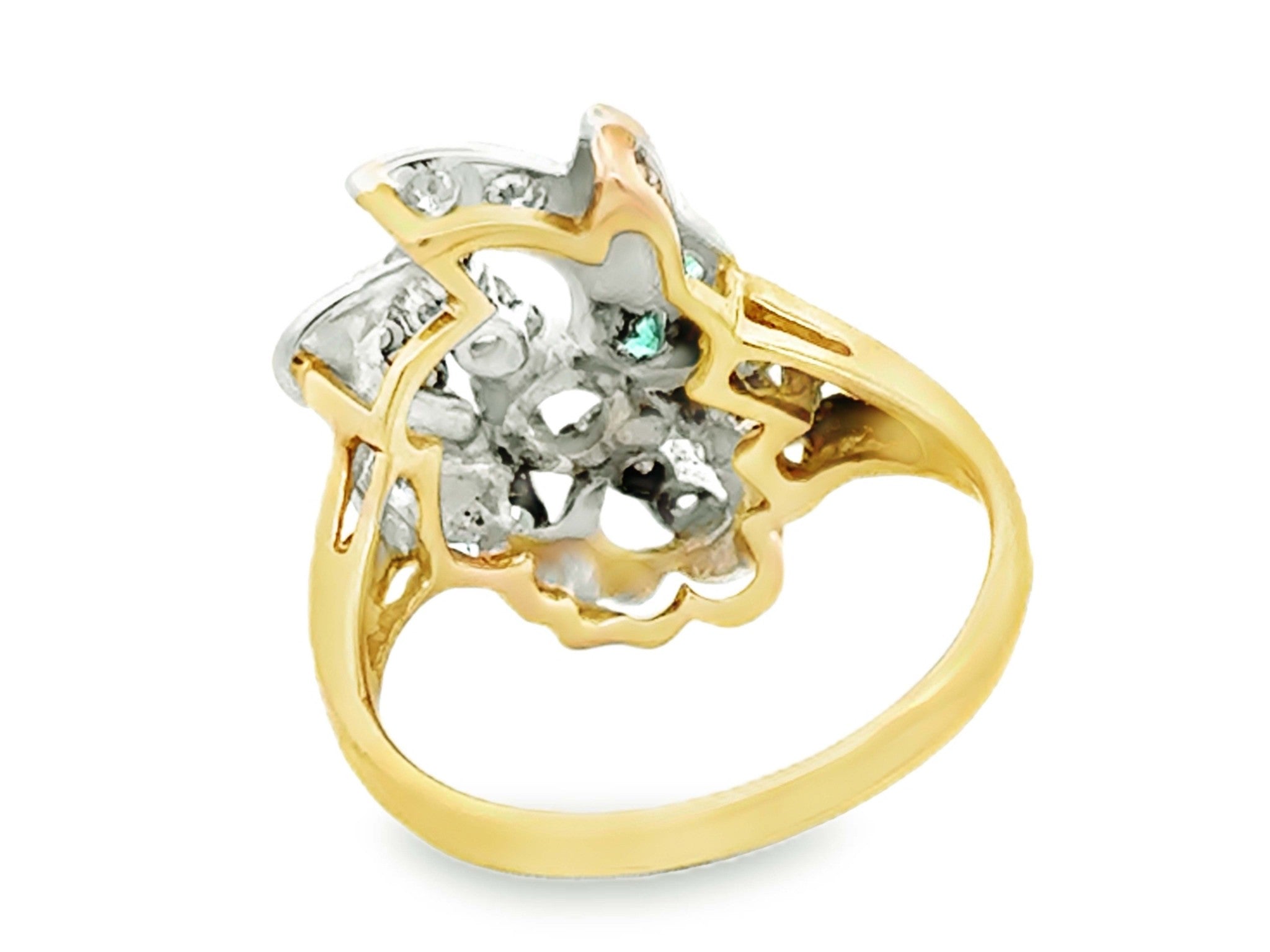 Diamond and Emerald Cluster Cocktail Ring 18k White and Yellow Gold