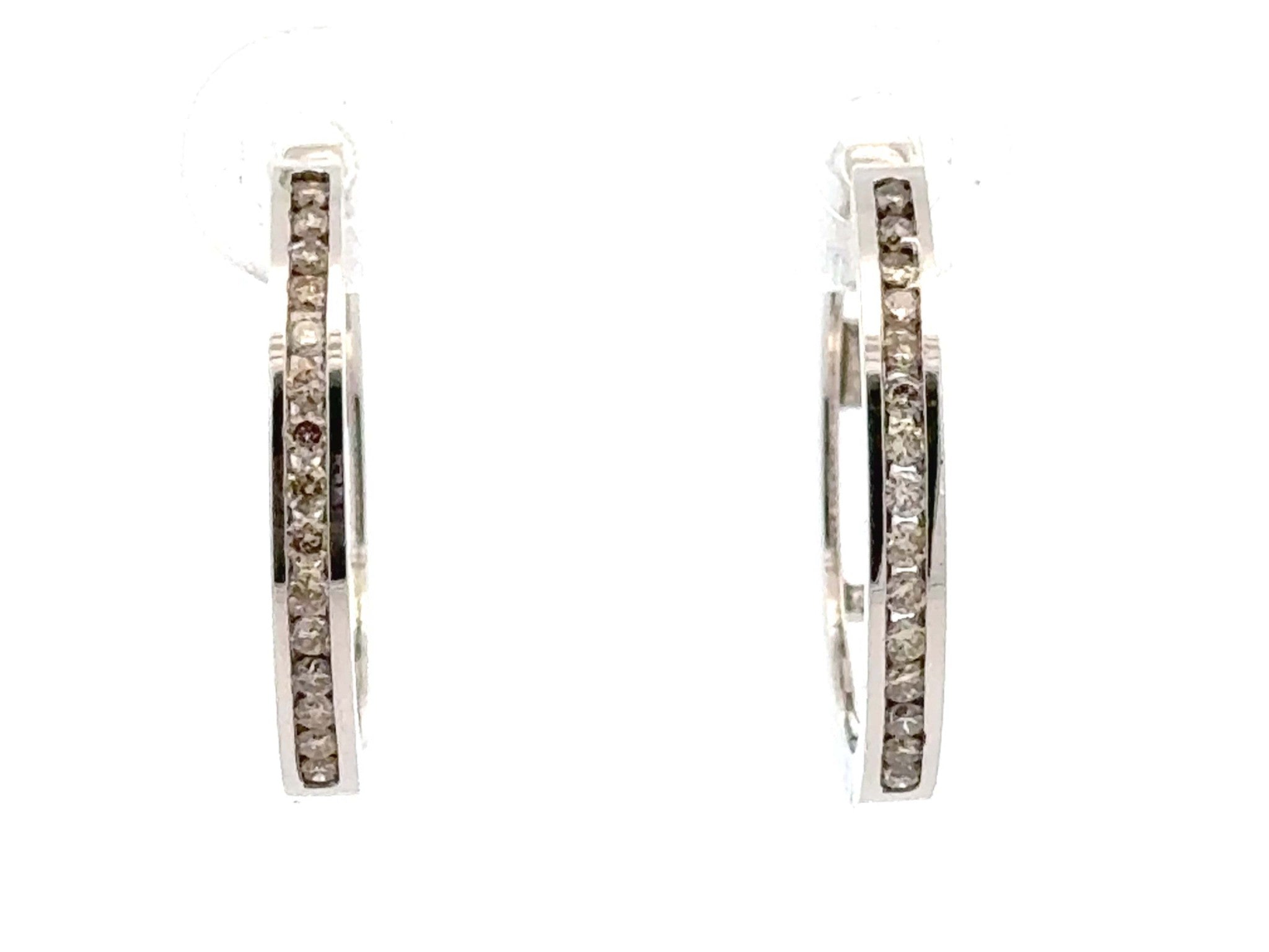 Diamond Hoop Earrings 14K Solid White Gold