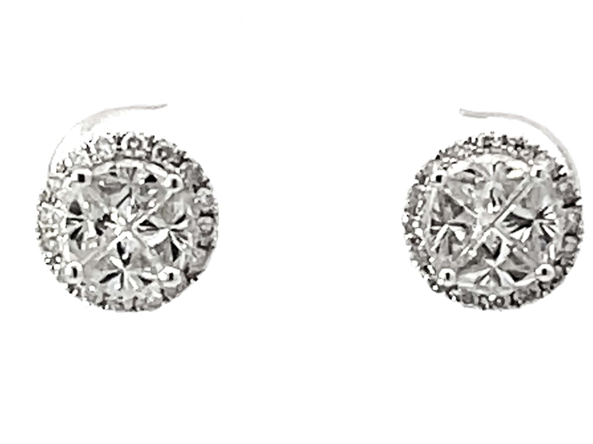 Pie Cut Diamond Halo Stud Earrings 18k White Gold