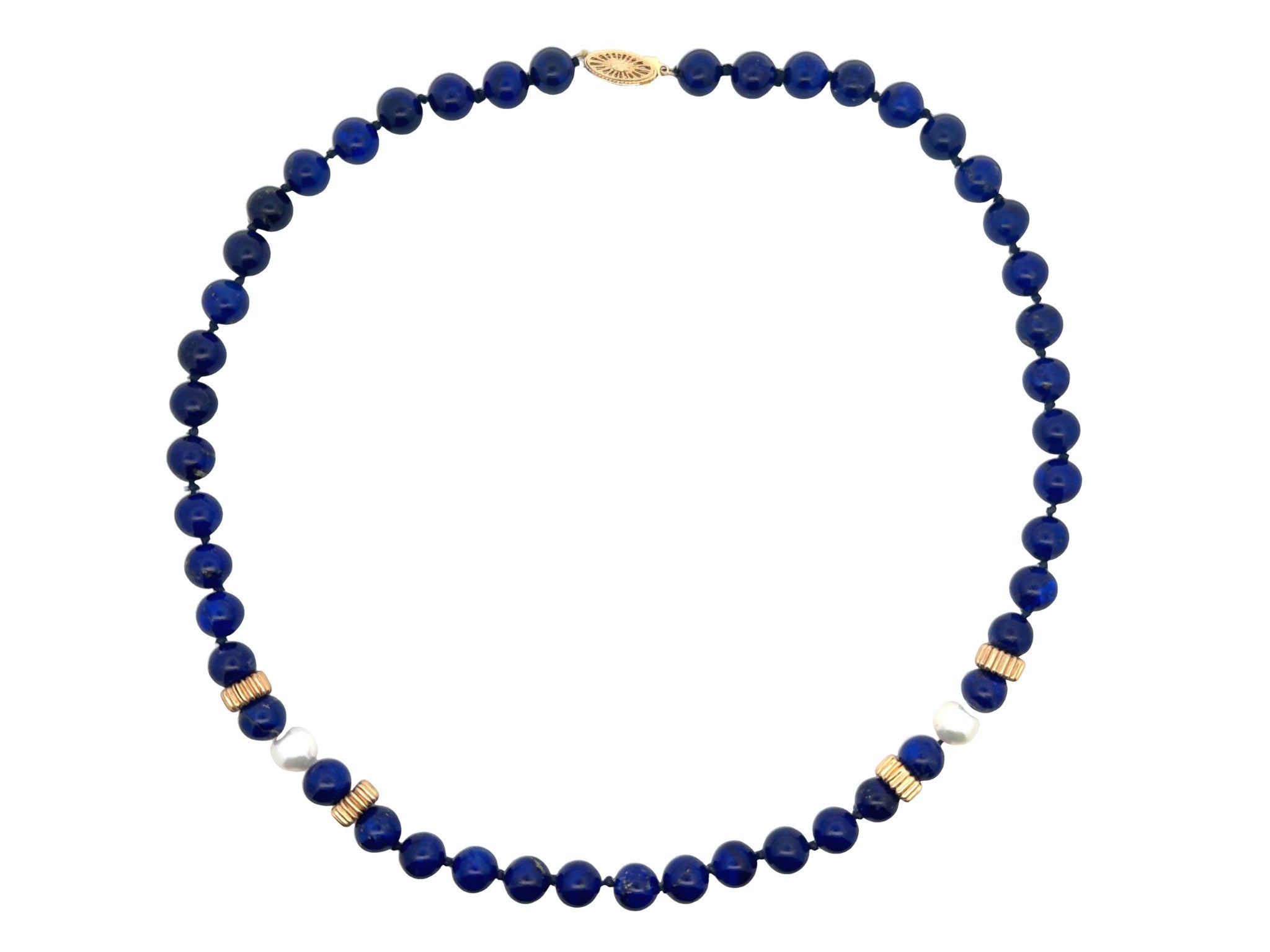 Lapis Lazuli and Pearl Necklace 14k Yellow Gold