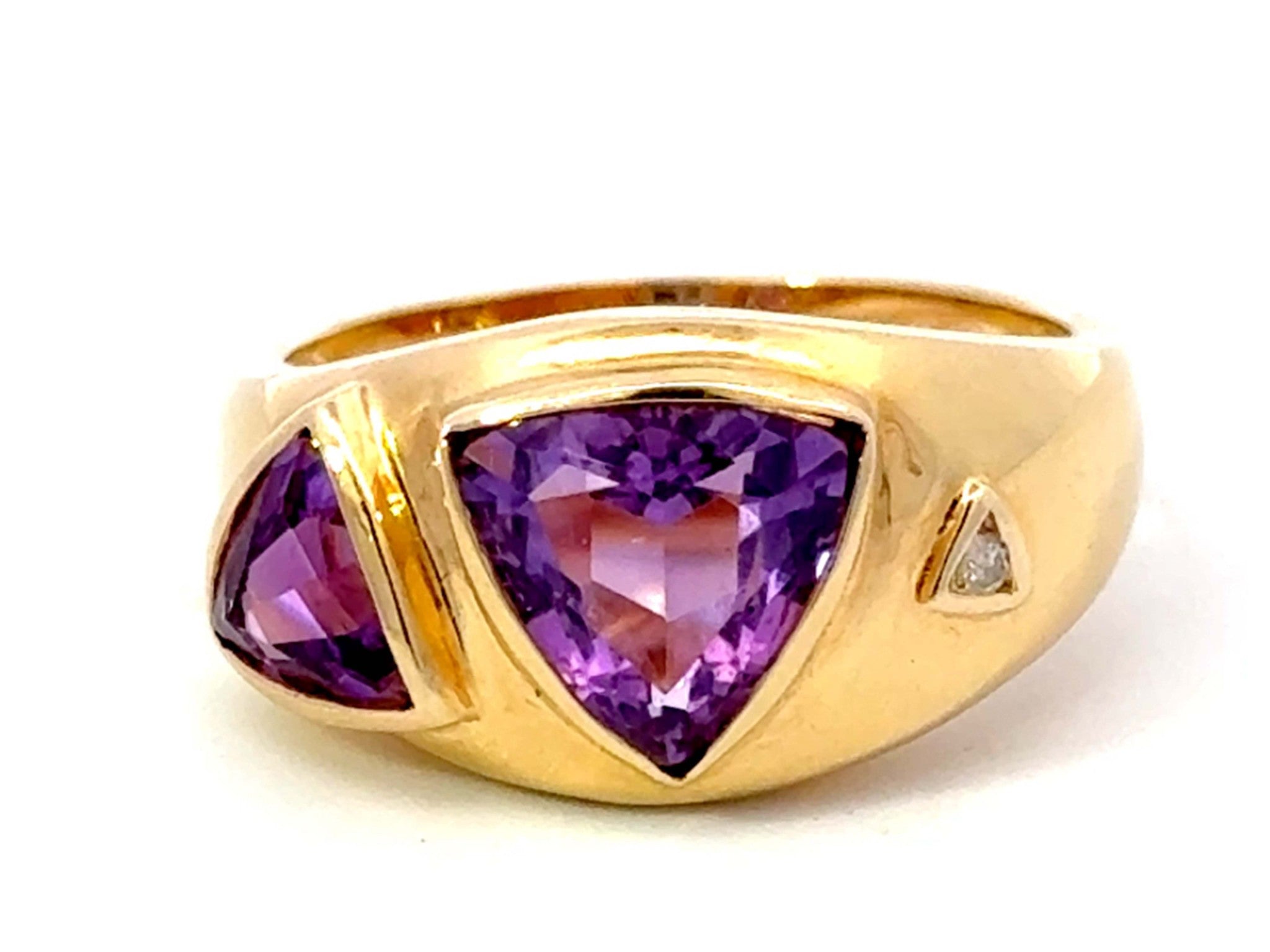 Trilliant Purple Amethyst Diamond Band Ring 14k Yellow Gold