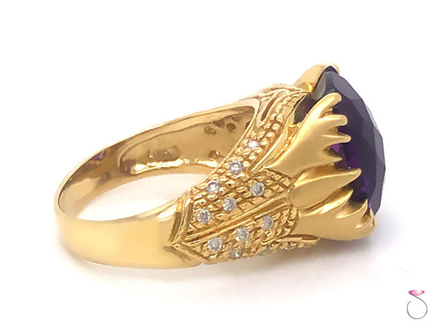 Sapphire and Diamond Ring, Unique Designer Amethyst & Diamond Ring, 5.00 Carat, 18K Yellow Gold