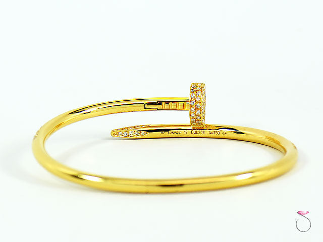 CARTIER Juste Un Clou Nail DIAMOND Bracelet 18K Yellow Gold Size 16 AUTH  W/CERT