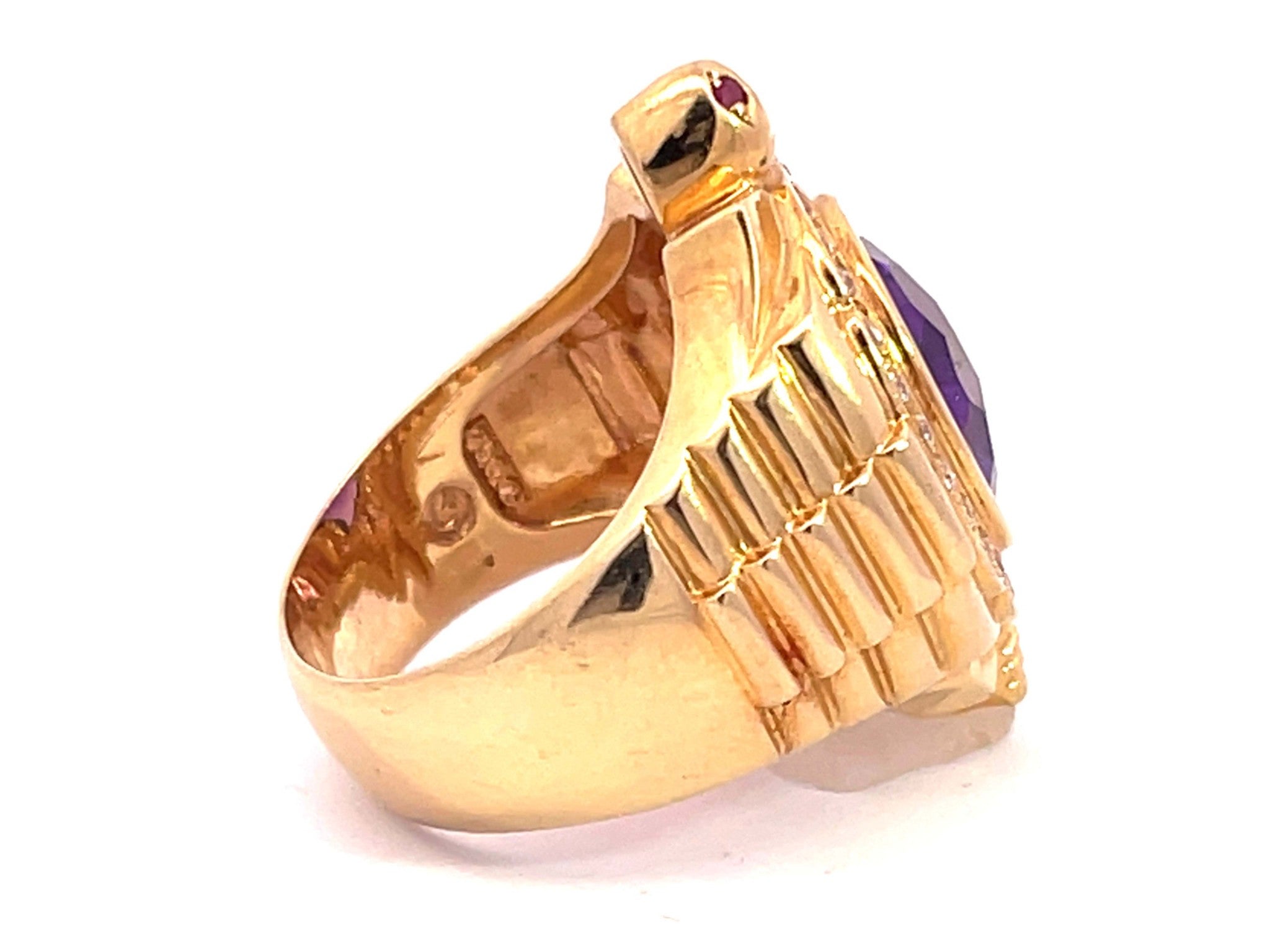 Amethyst Turtle Rolex Ring in 18k Yellow Gold