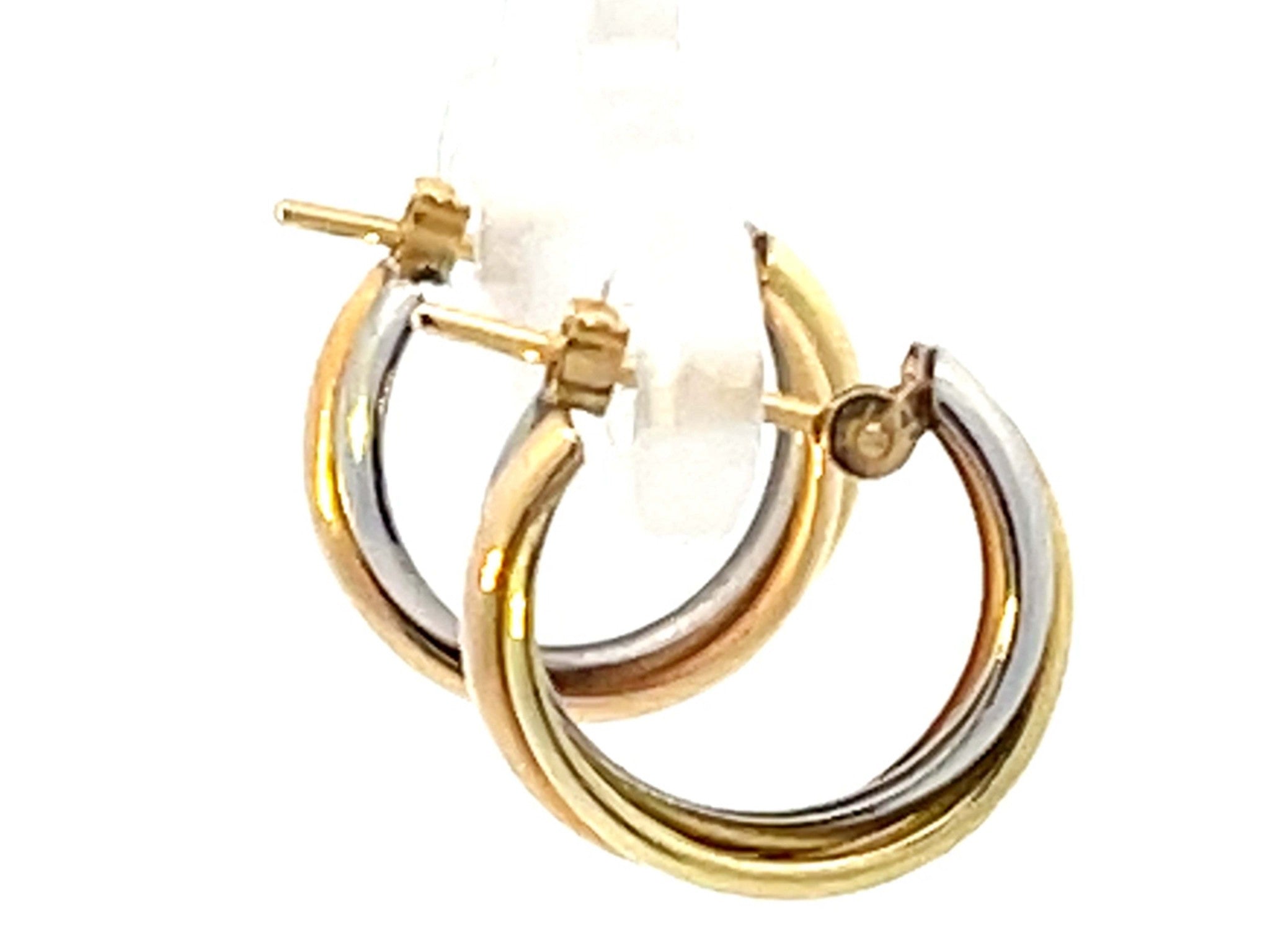 Trinity Three Toned Small Hoop Earrings 18k Gold and Platinum