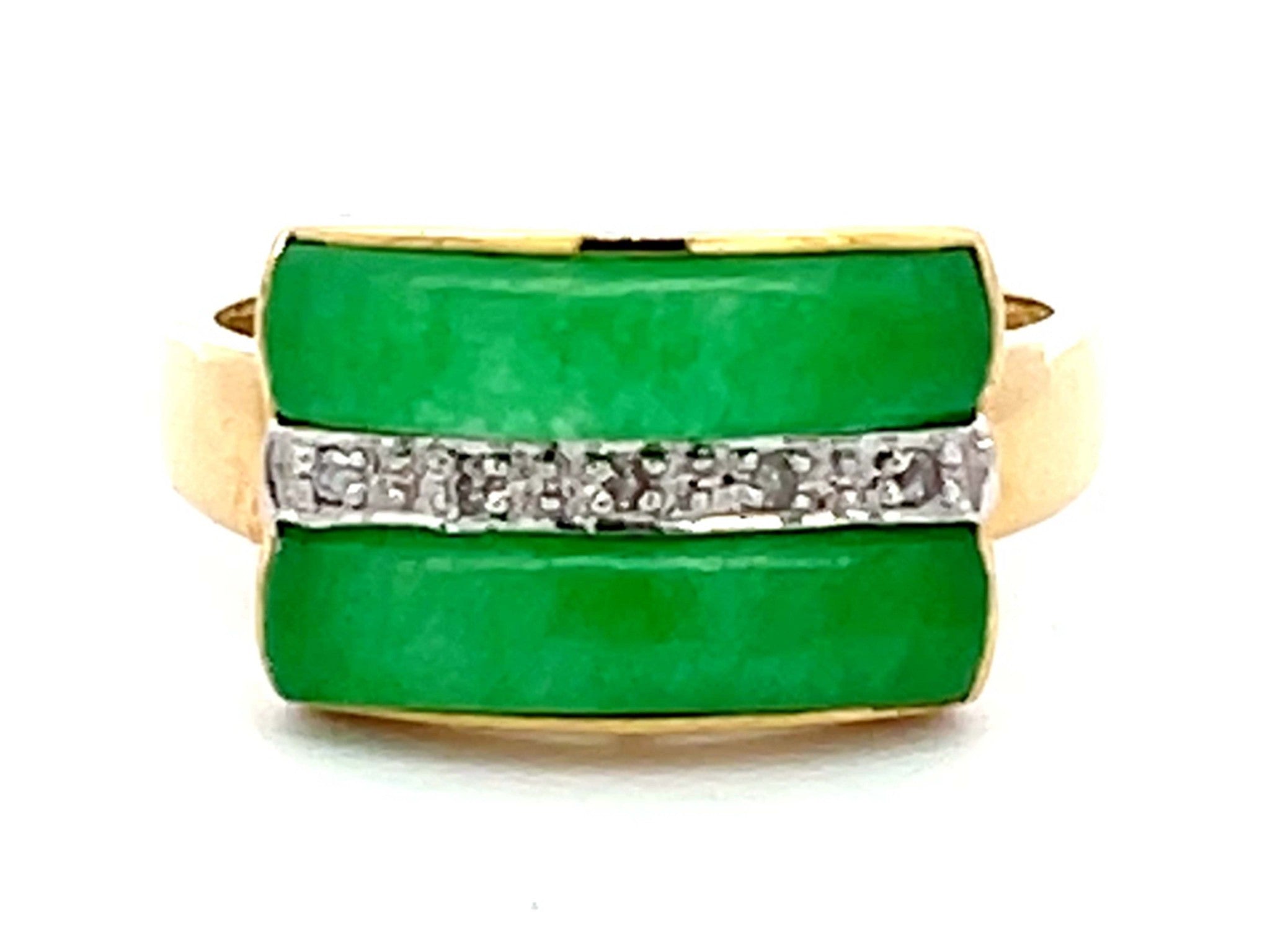 Apple Green Jade and Diamond Ring 14k Yellow Gold