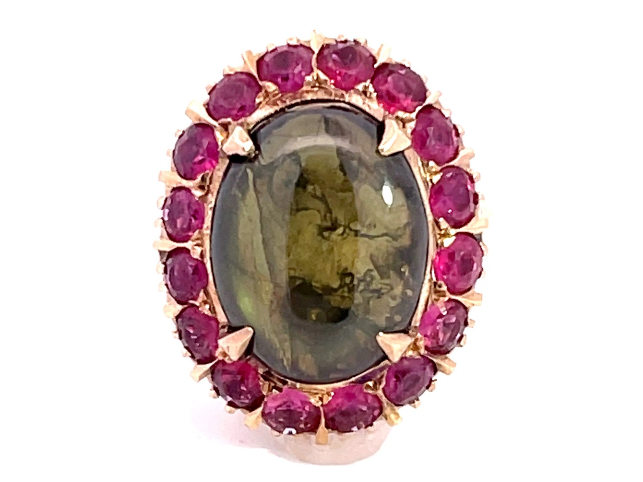 Star Sapphire Ruby Halo Ring in 18k Yellow Gold