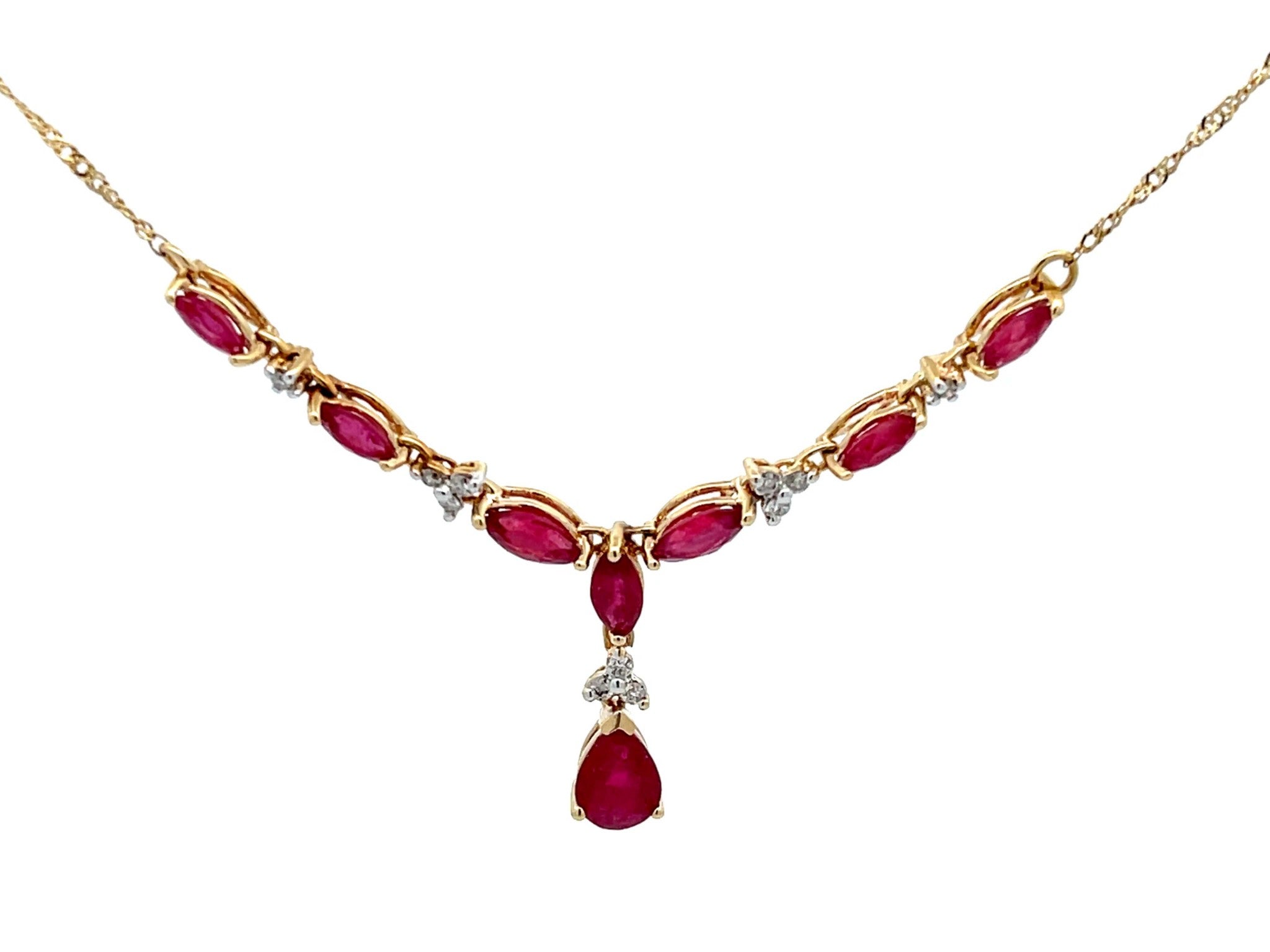 Ruby and Diamond Y Necklace in 14k Yellow Gold