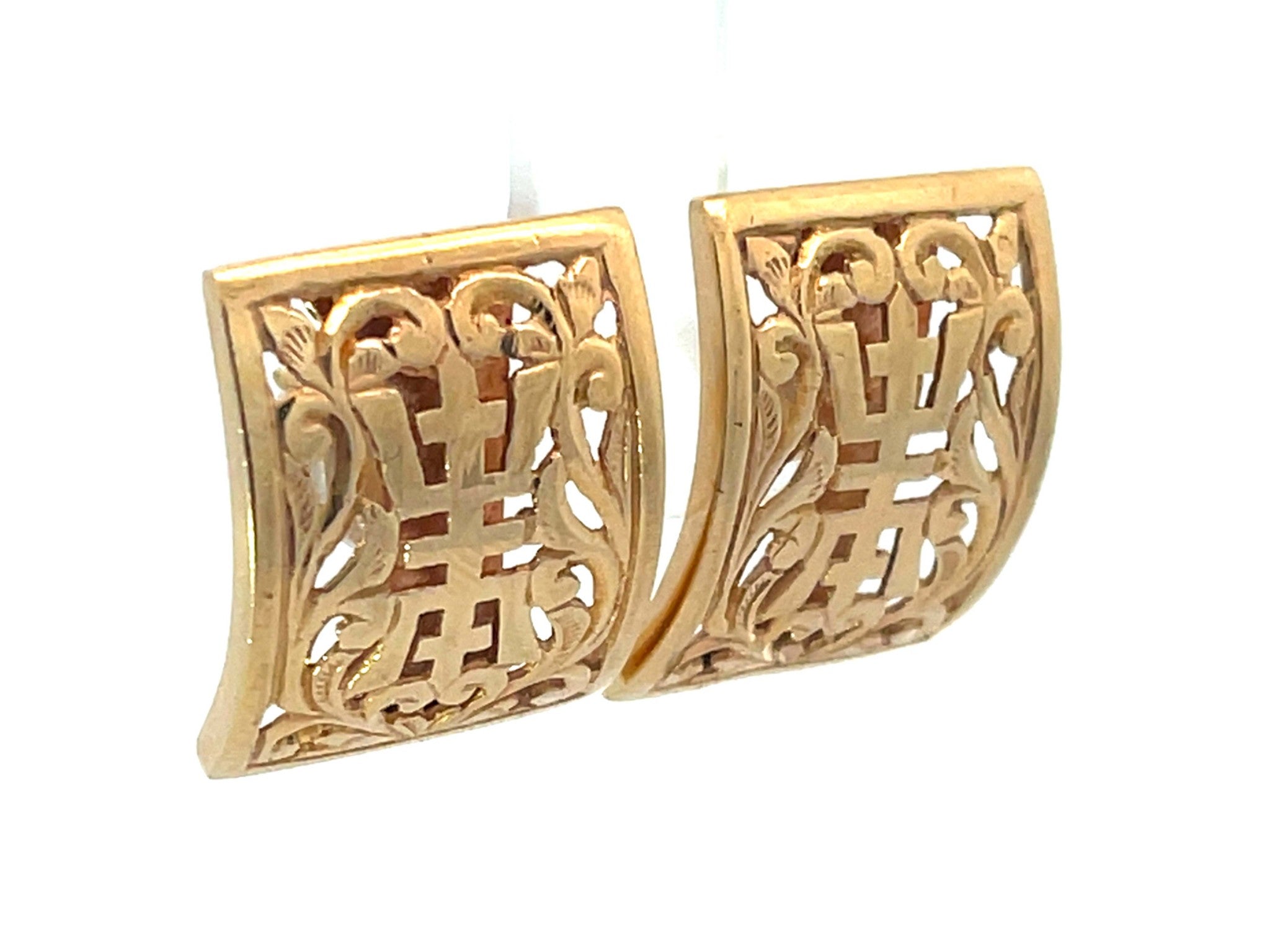 Mings Hawaii Pierced Longevity Rectangle Earrings in 14k Yellow Gold