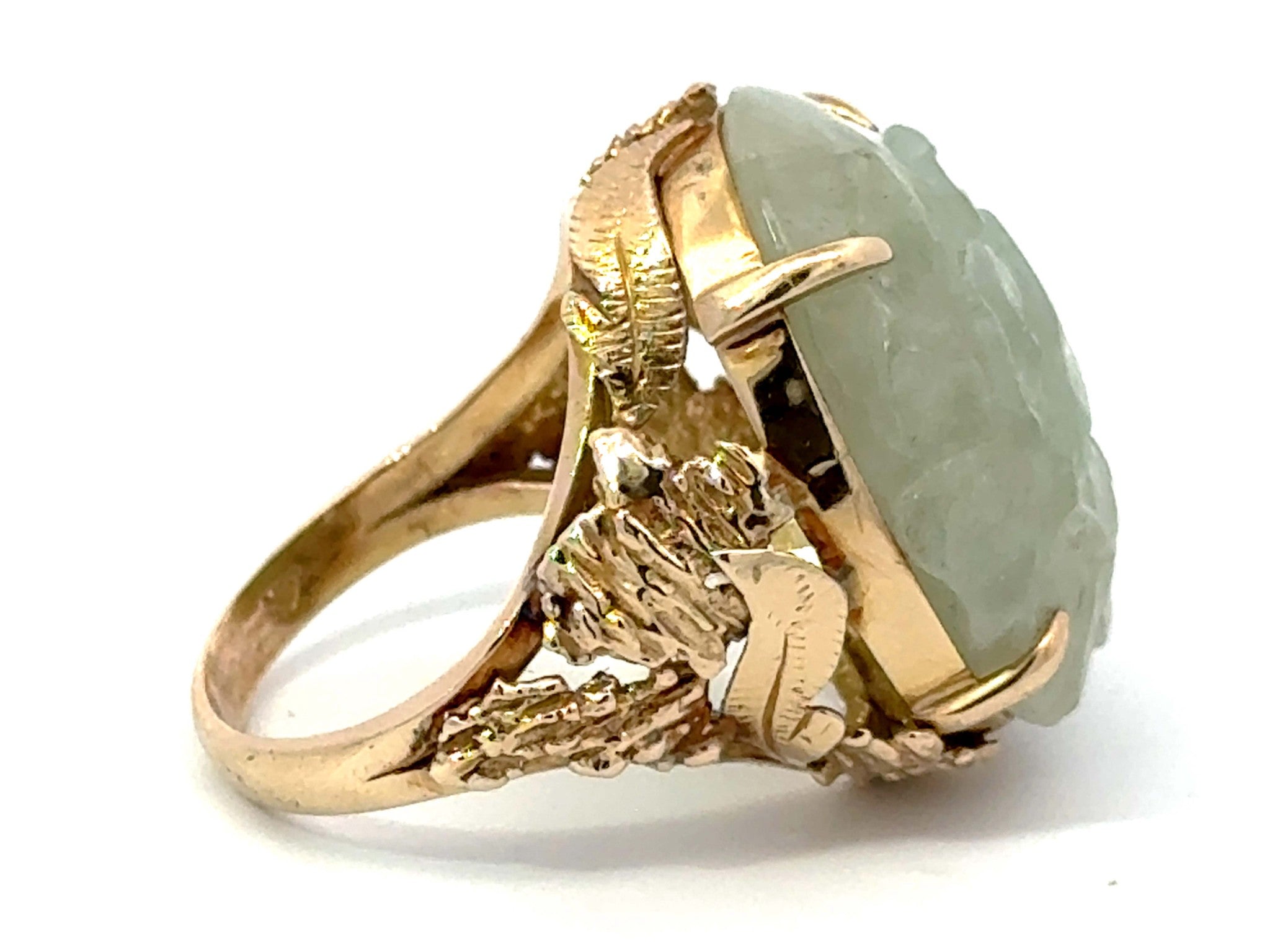 Carved Nephrite Jade Ring 14K Yellow Gold