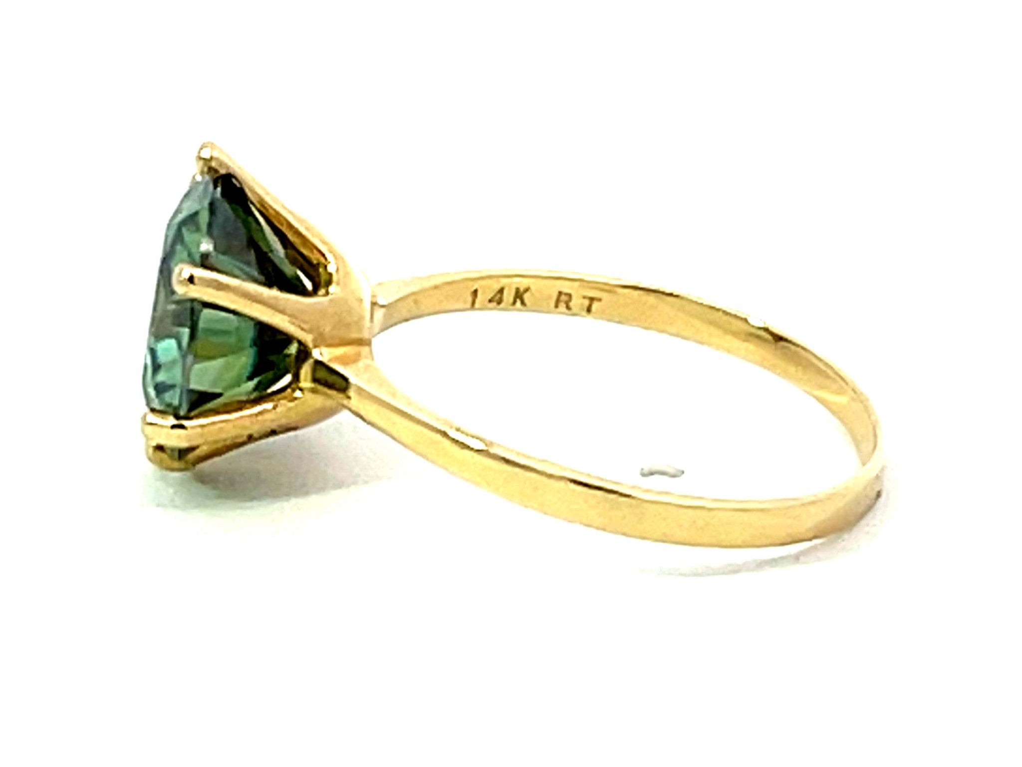 4 Carat Fancy Intense Green Moissanite Solitaire Ring in 14K Yellow Gold