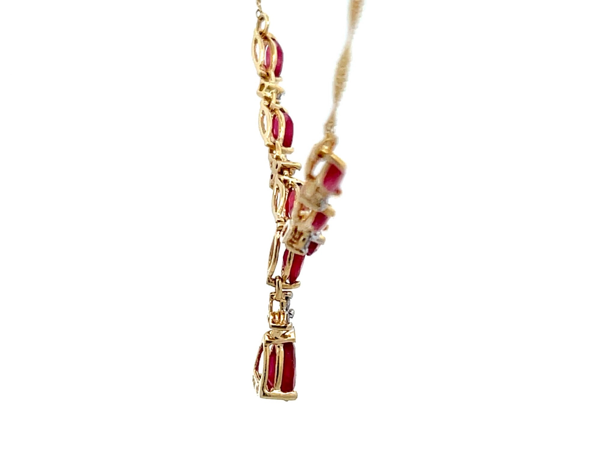 Ruby and Diamond Y Necklace in 14k Yellow Gold