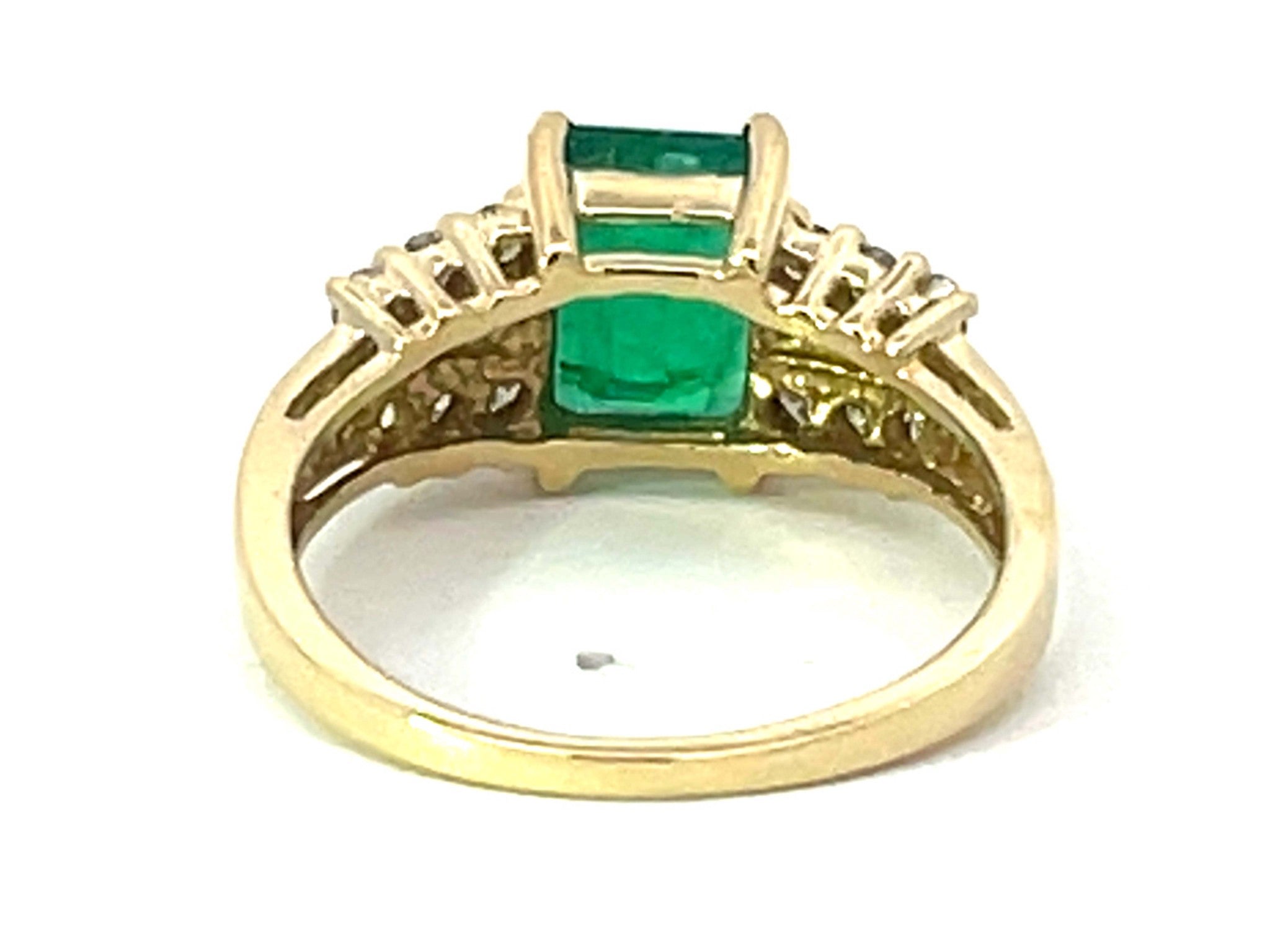 Rectangular Green Emerald and Diamond Band Ring in 14k Yellow Gold