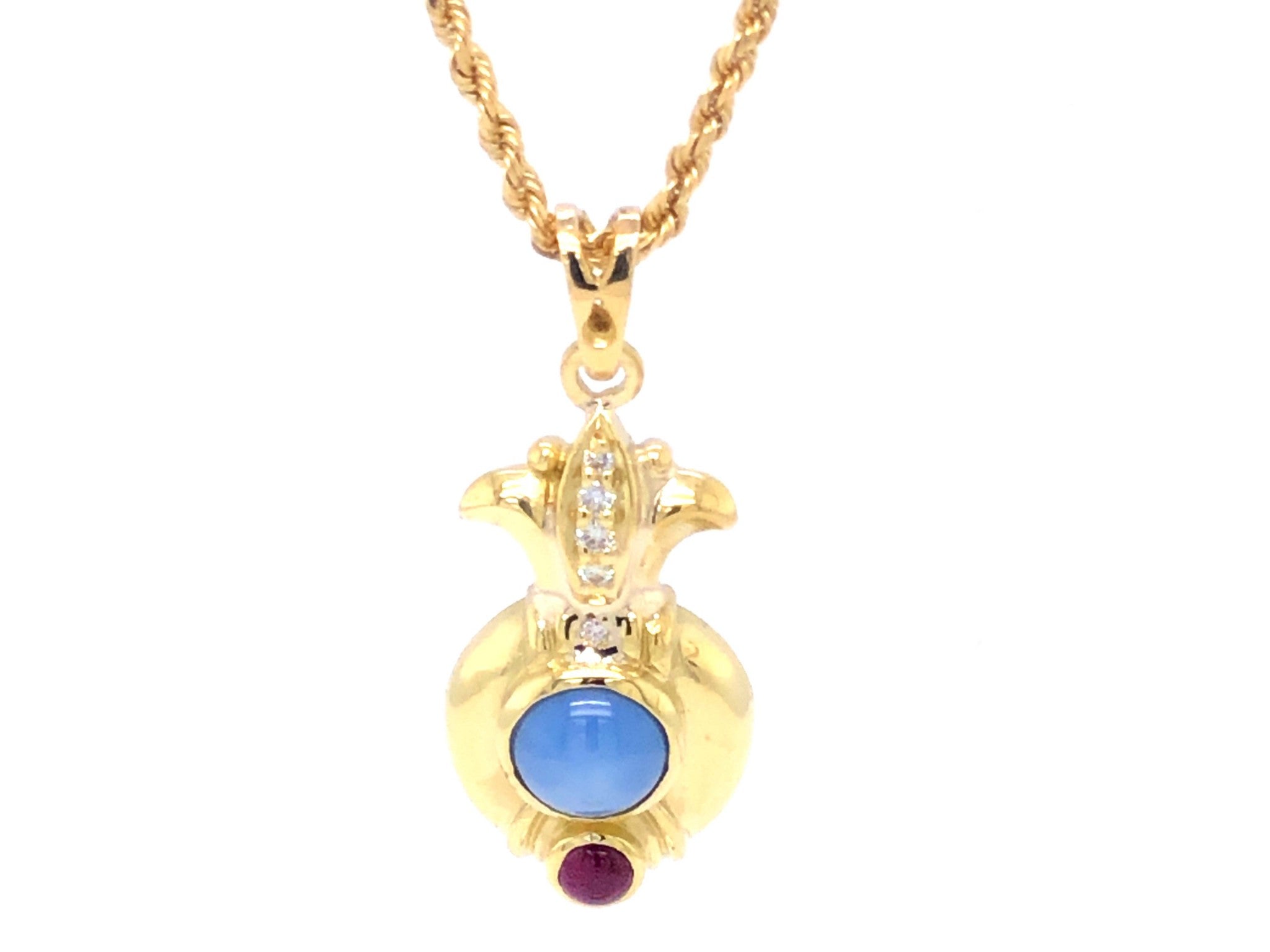 Judith Ripka Gold Pineapple Diamond Star Sapphire Ruby Pendant, 18k Yellow Gold