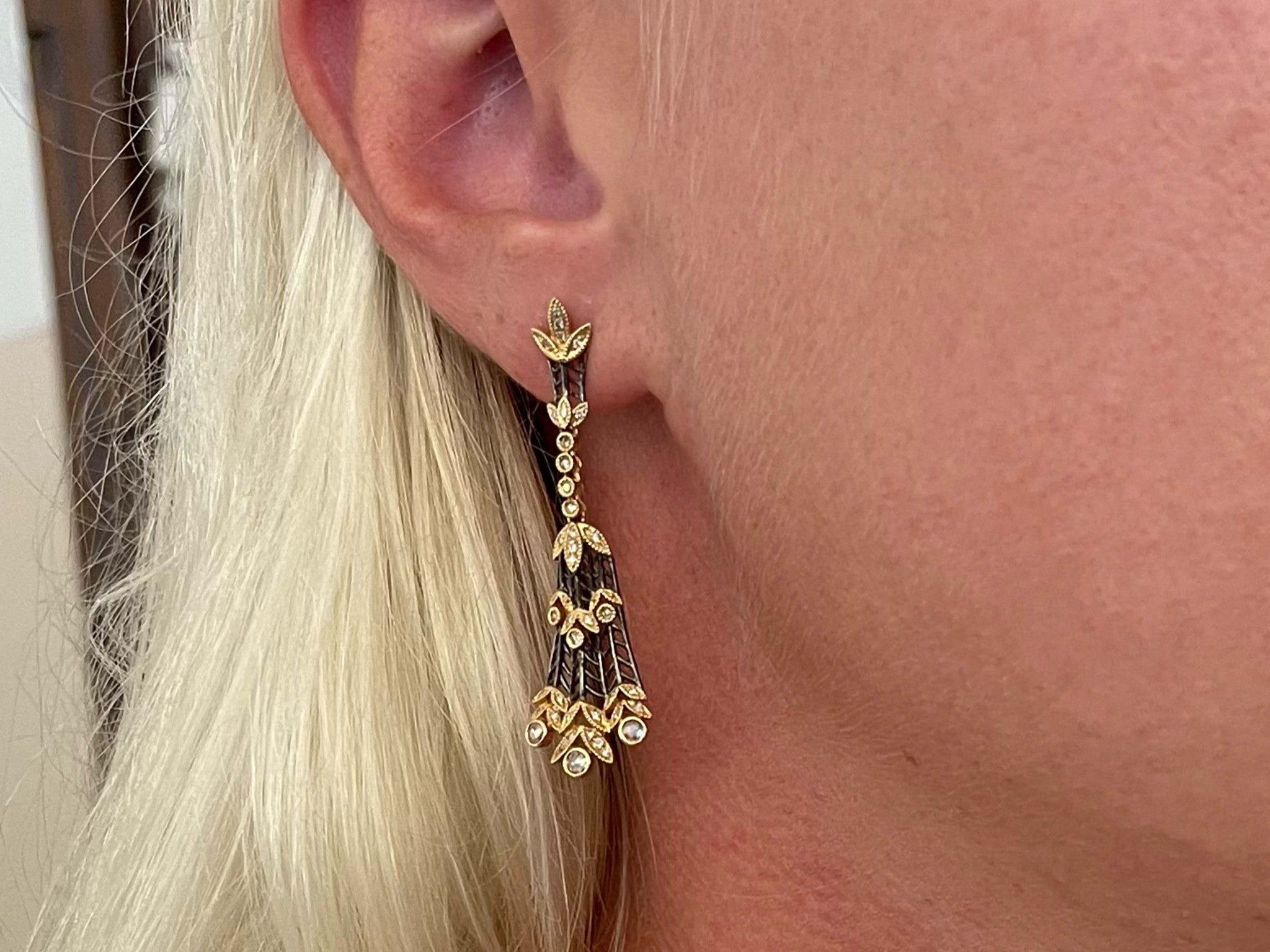 Gold Diamond Lotus Earrings in 14k Yellow Gold