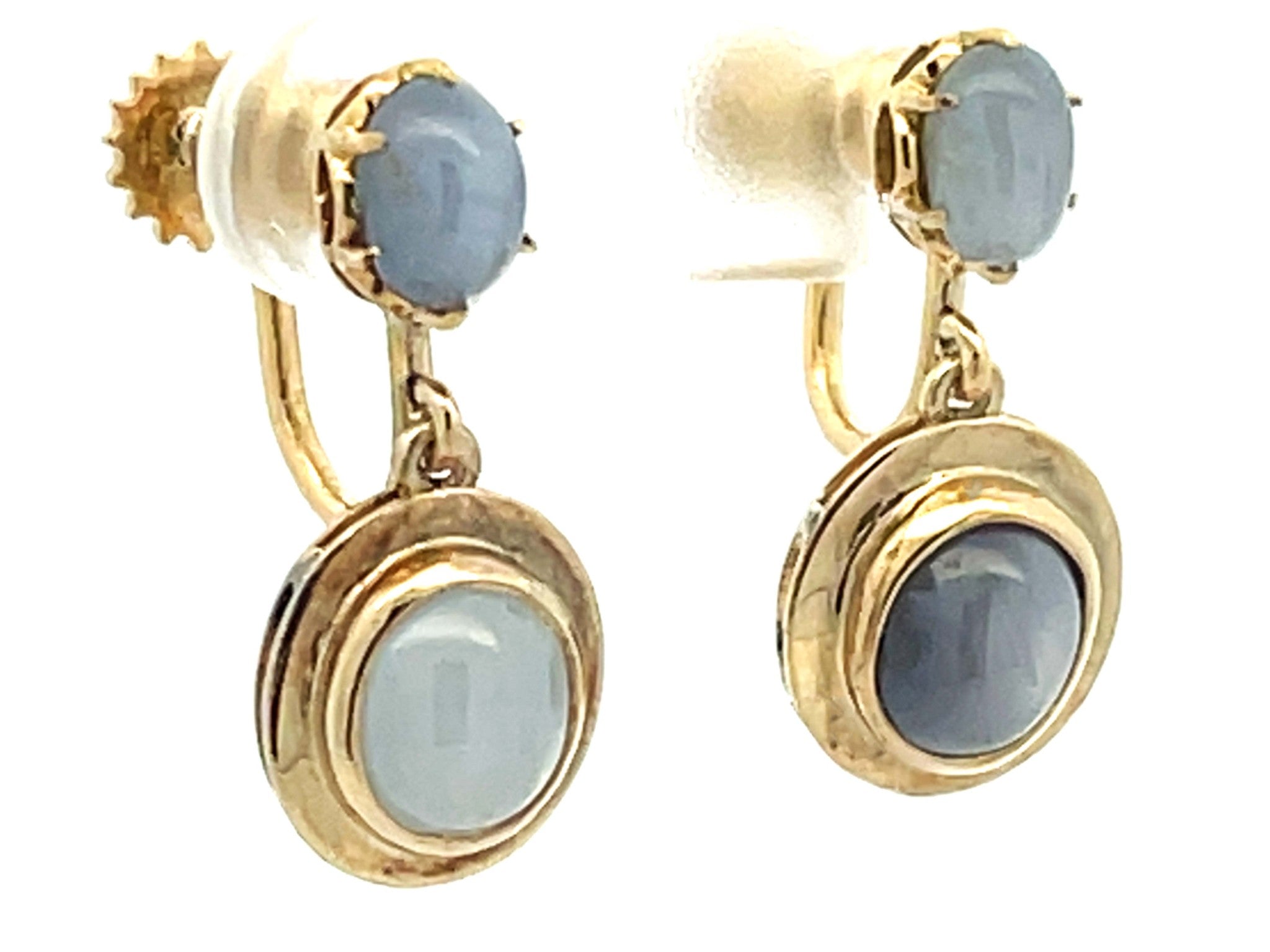 Dangly Star Sapphire Stud Drop Earrings 14k Yellow Gold