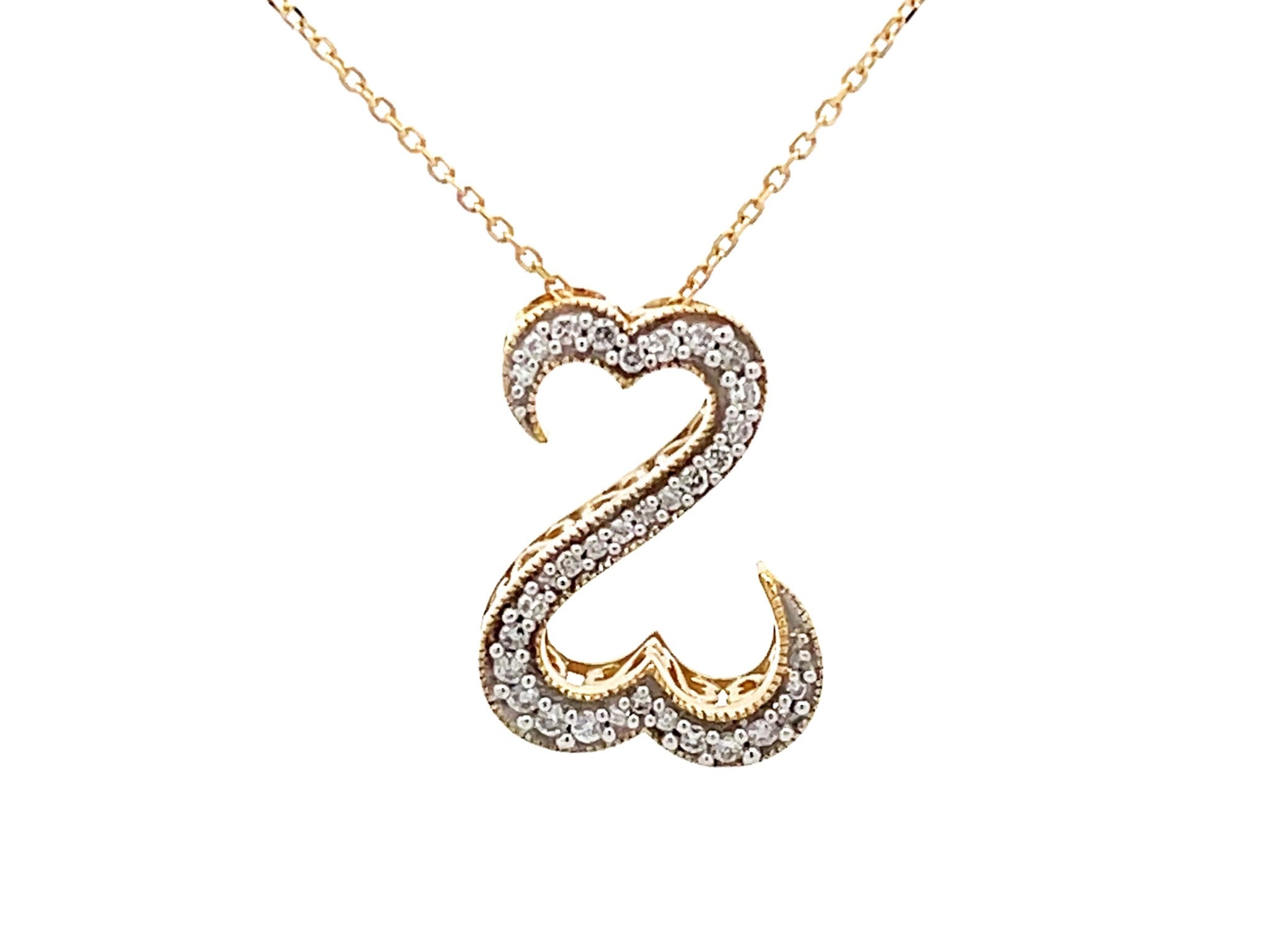 Diamond Double Open Heart Necklace in 14k Yellow Gold