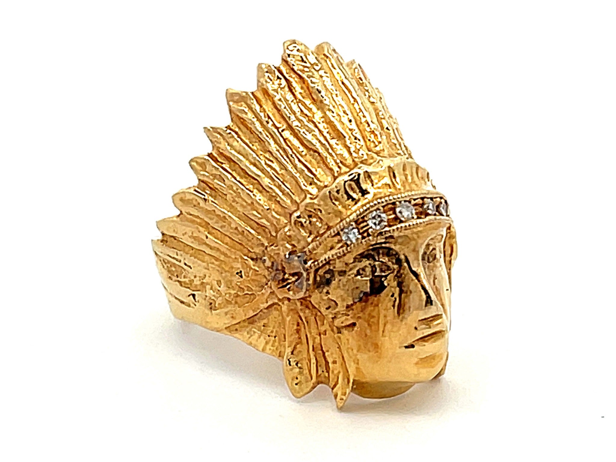 Indian Head Diamond Ring in 18k Yellow Gold