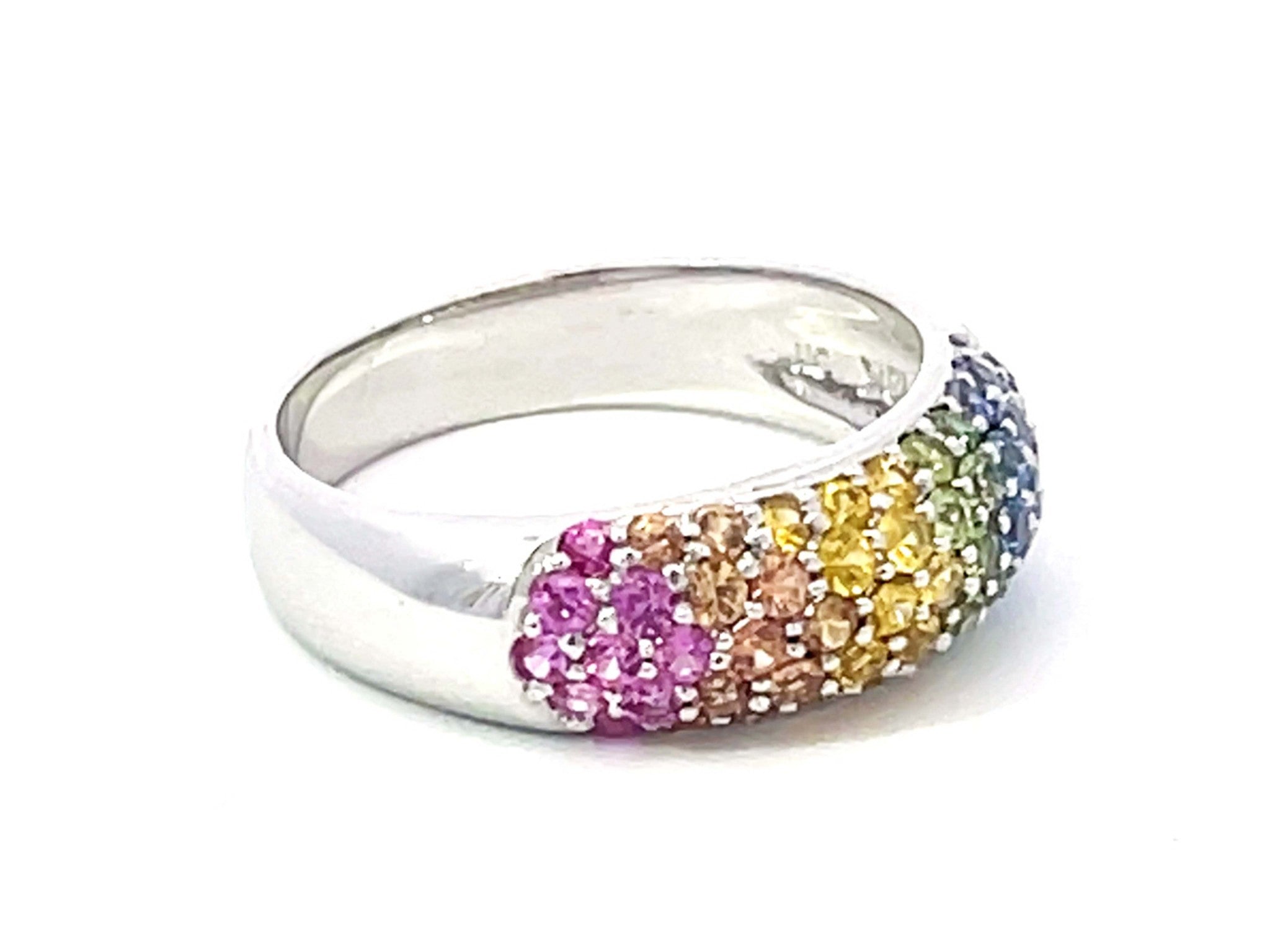 Multi Colored Sapphire Dome Ring in 18K White Gold