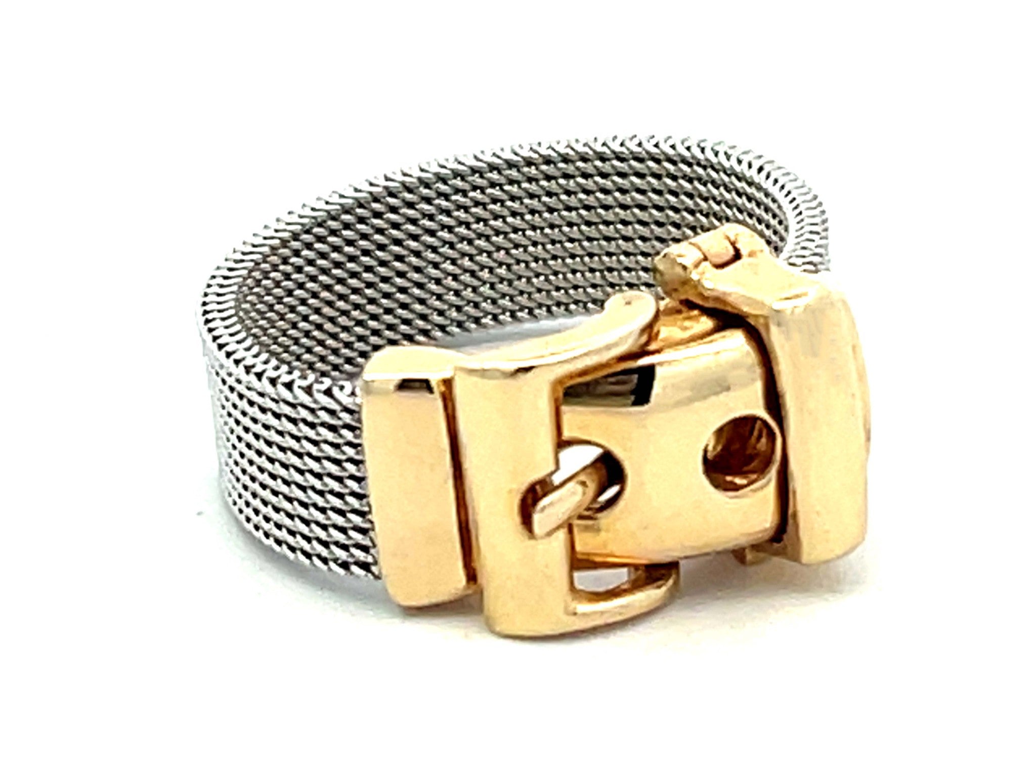 Functional Two Toned Gold Belt Ring in 14K