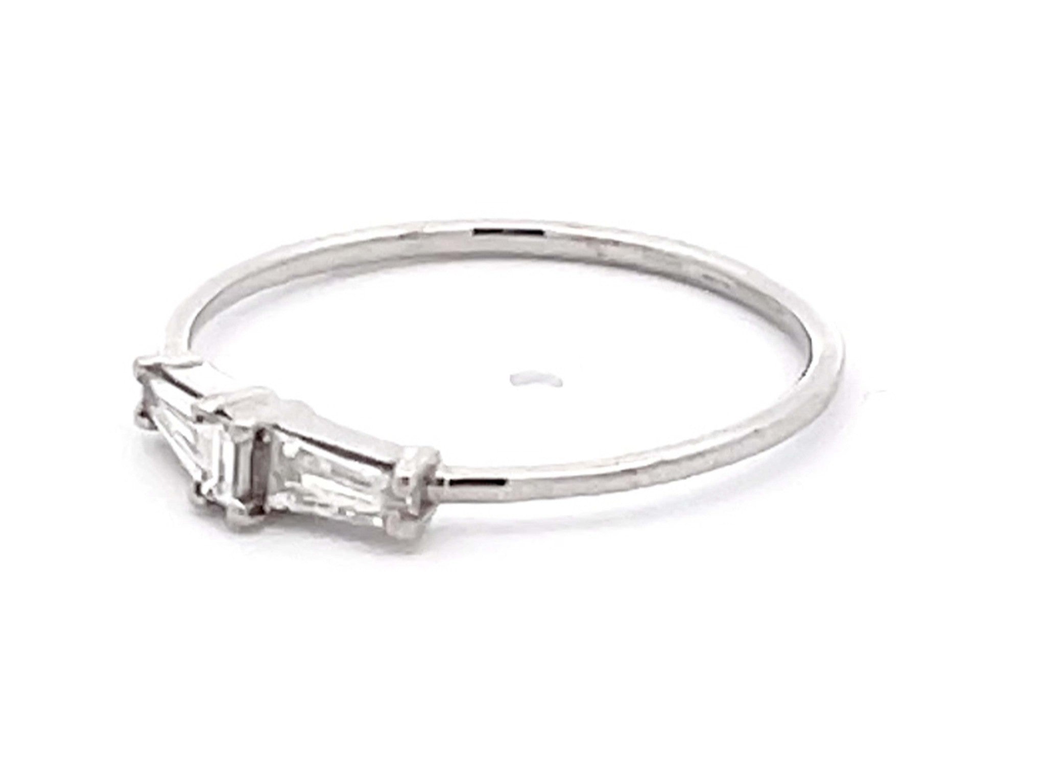 Three Baguette Diamond Thin Band Ring in 14k White Gold