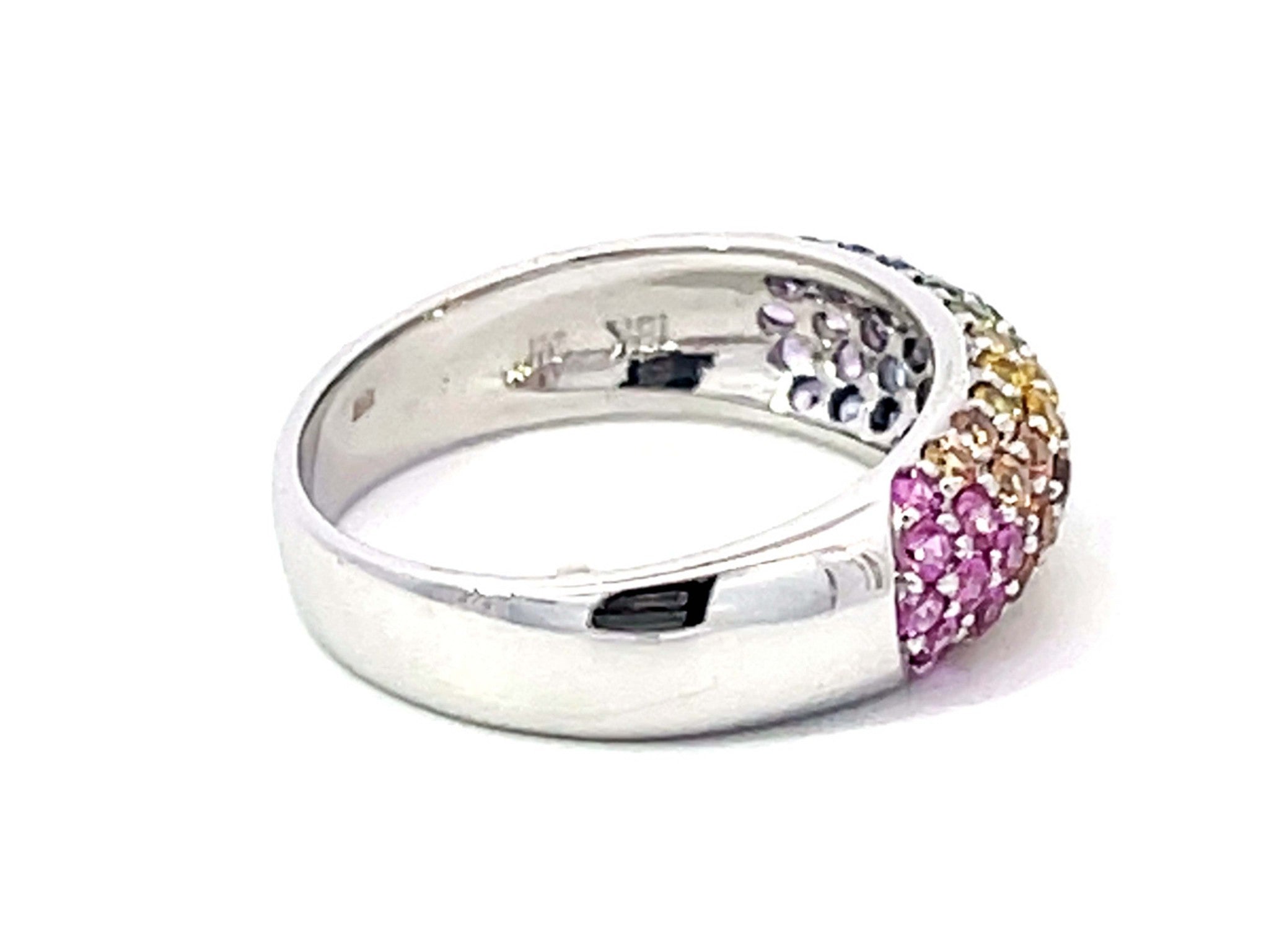 Multi Colored Sapphire Dome Ring in 18K White Gold