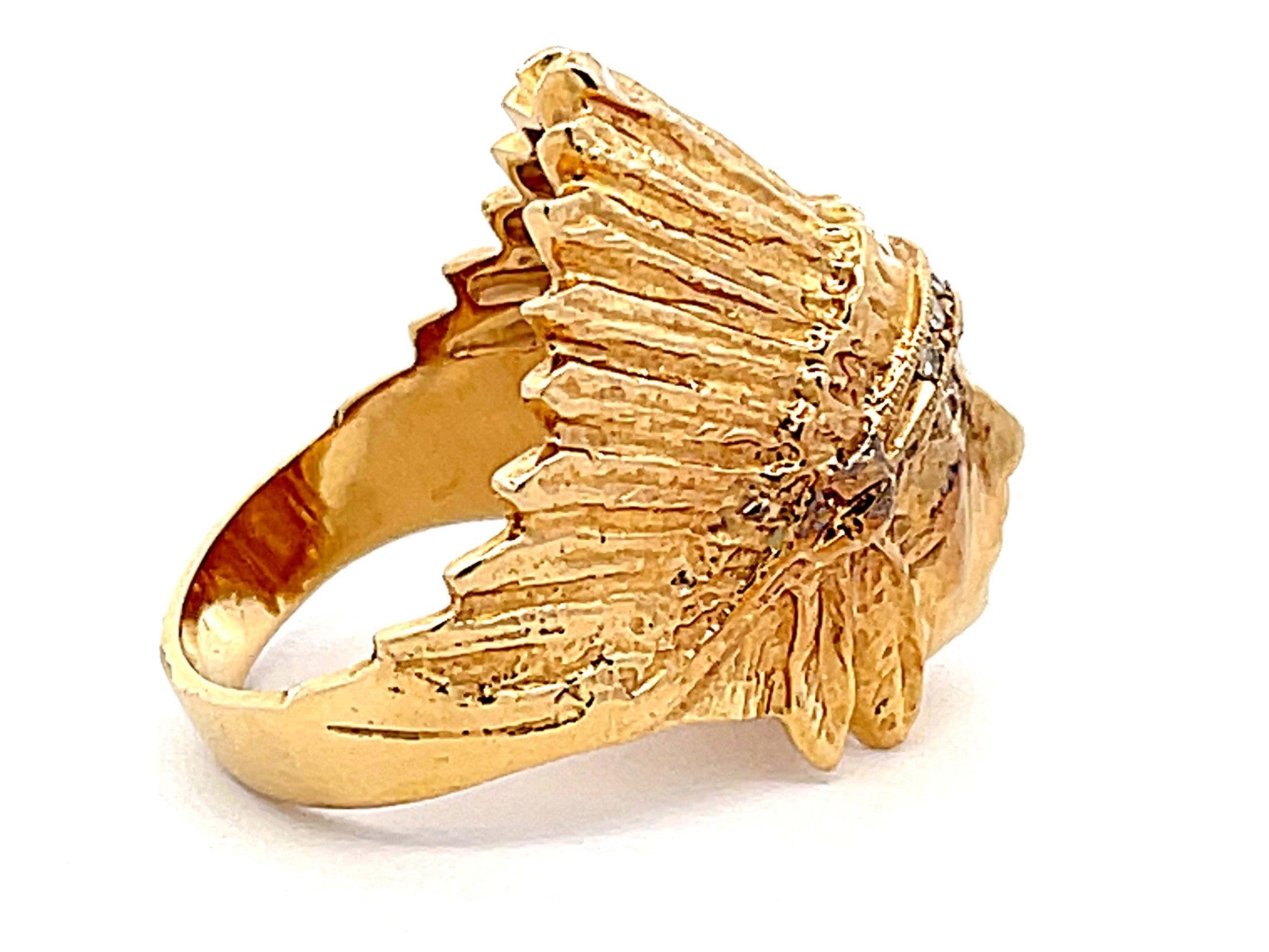 Indian Head Diamond Ring in 18k Yellow Gold