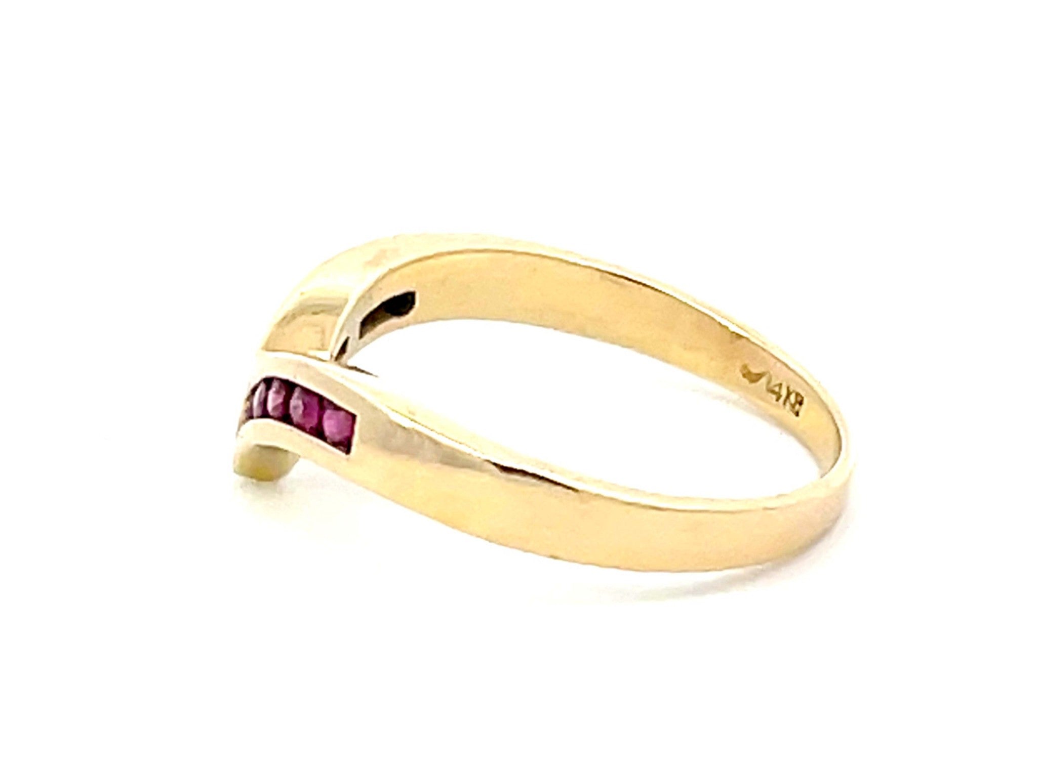 V Shaped Ruby Diamond Band Ring in 14k Yellow Gold