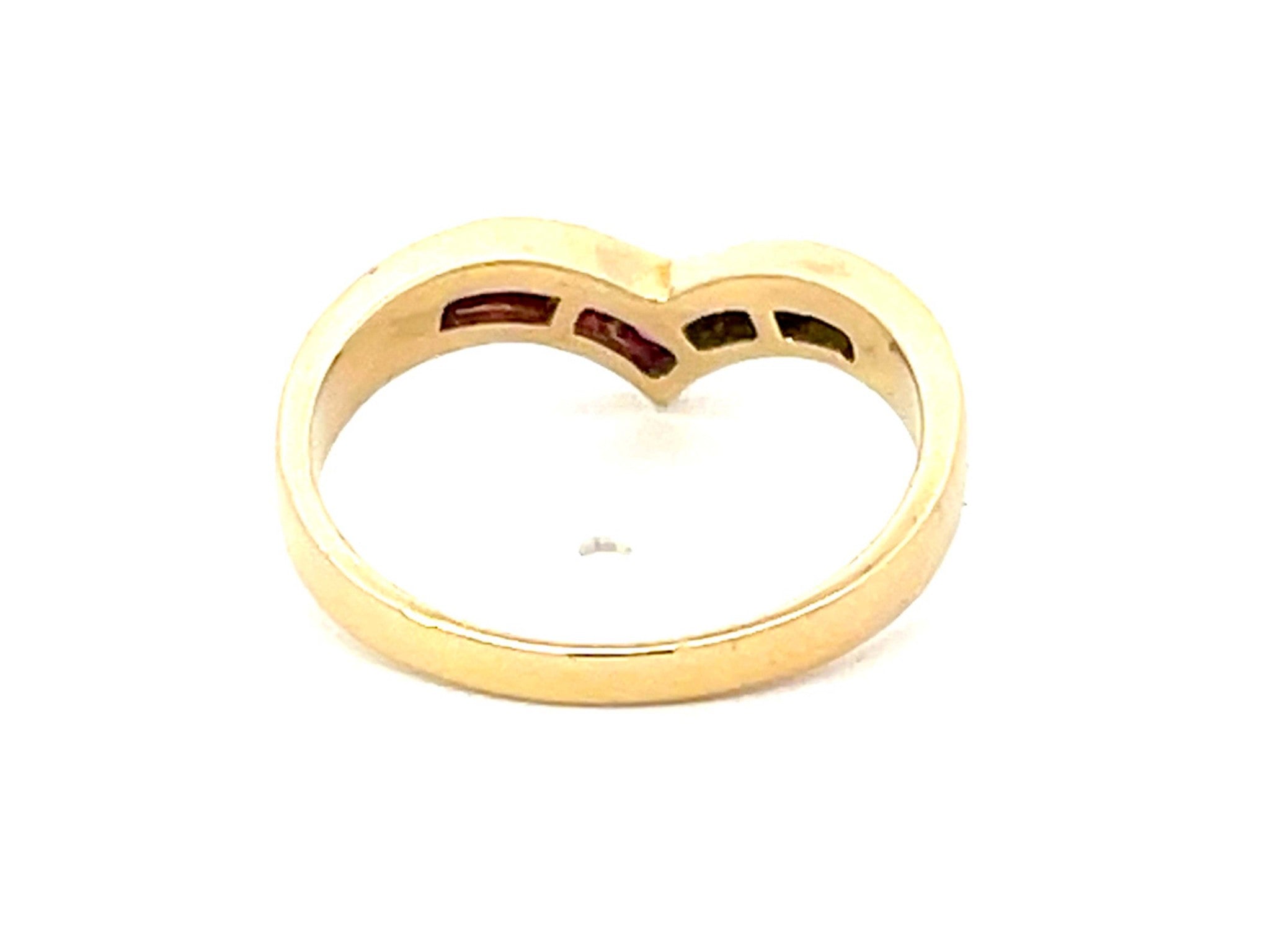 V Shaped Ruby Diamond Band Ring in 14k Yellow Gold