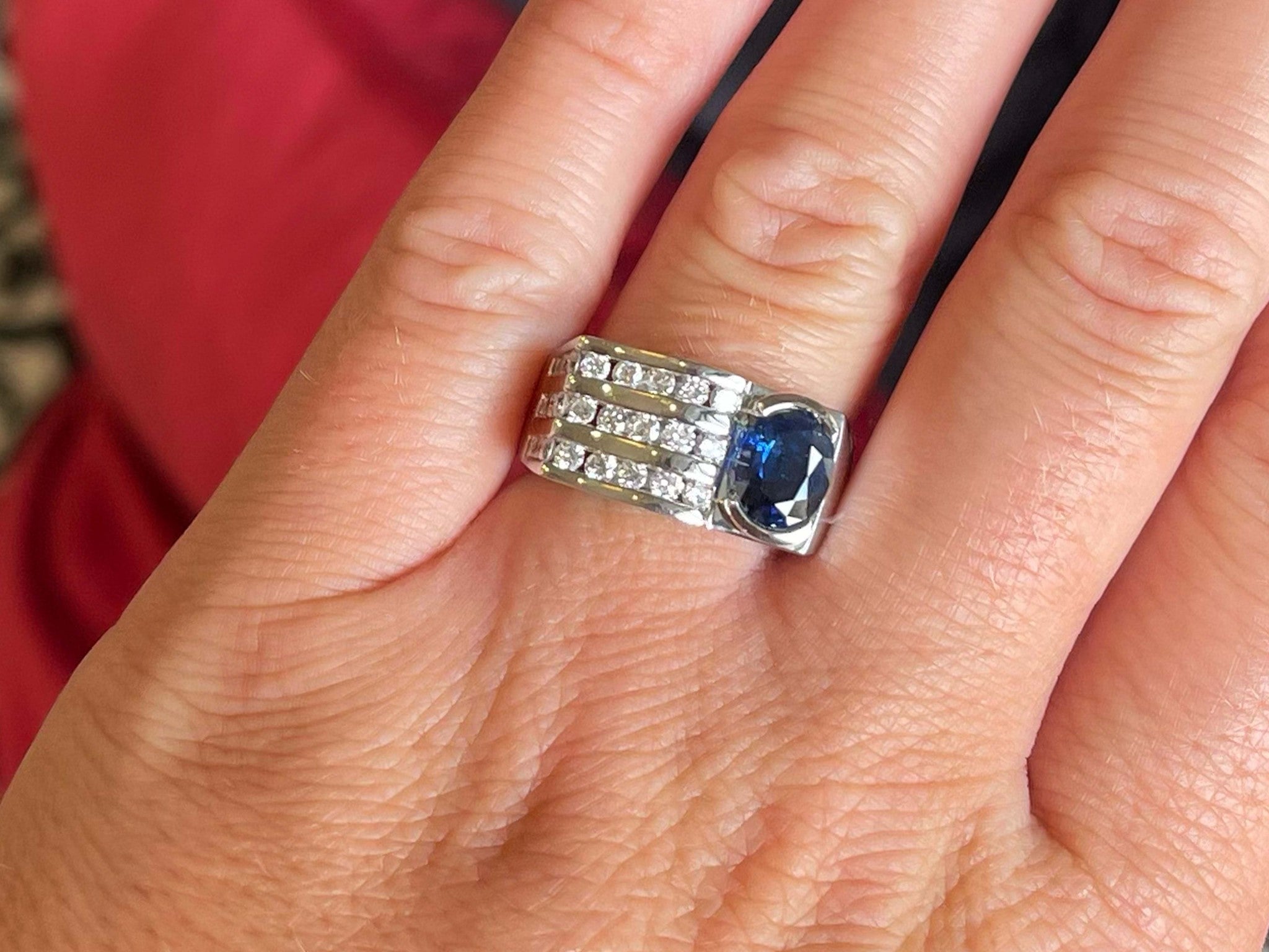 Oval Blue Sapphire Diamond Ring in Platinum