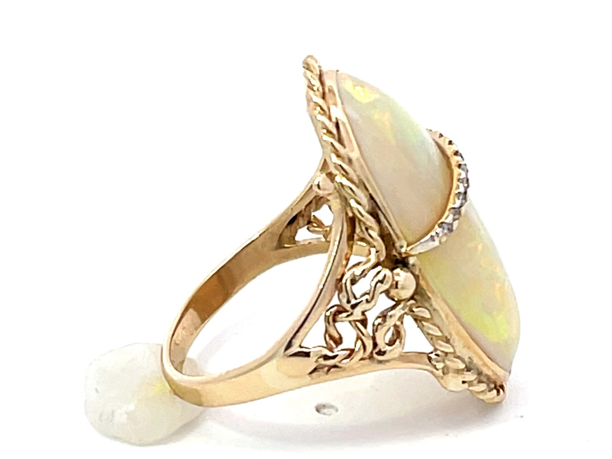 Large Oval Cabochon Opal and Diamond Ring in 14k Yellow Gold