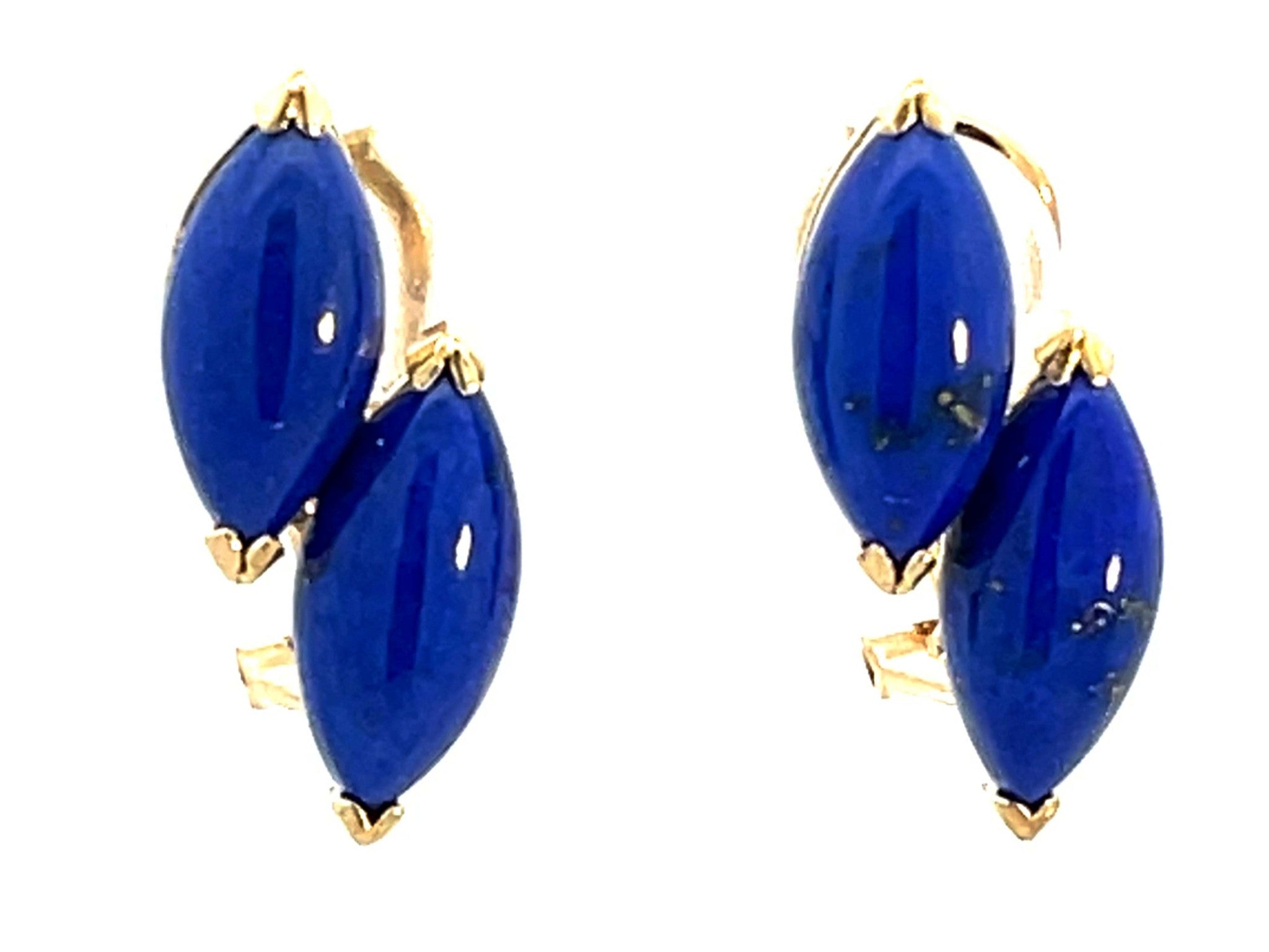 Double Marquise Lapis Lazuli 14K Yellow Gold Earrings