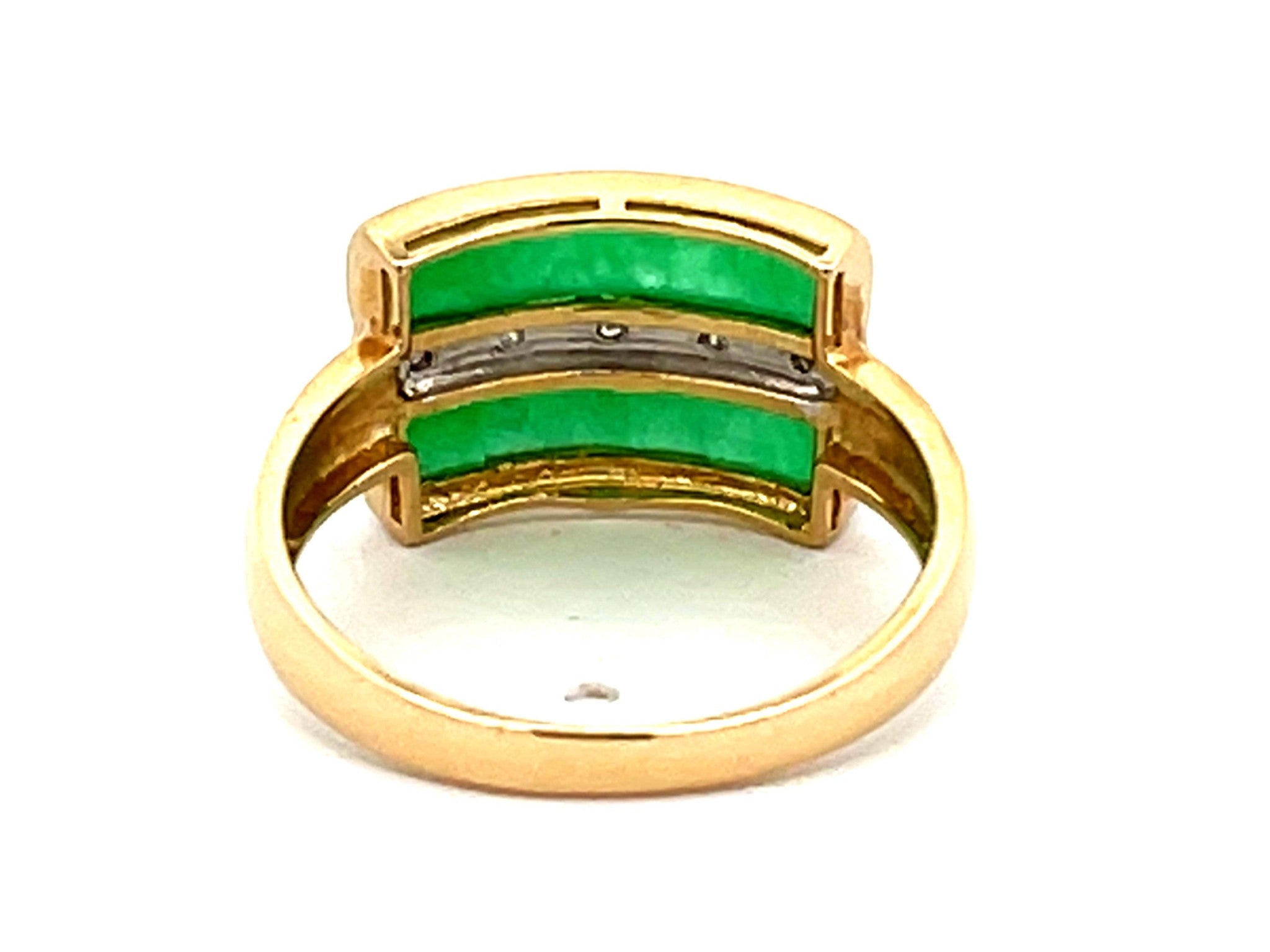 Apple Green Jade and Diamond Ring 14k Yellow Gold