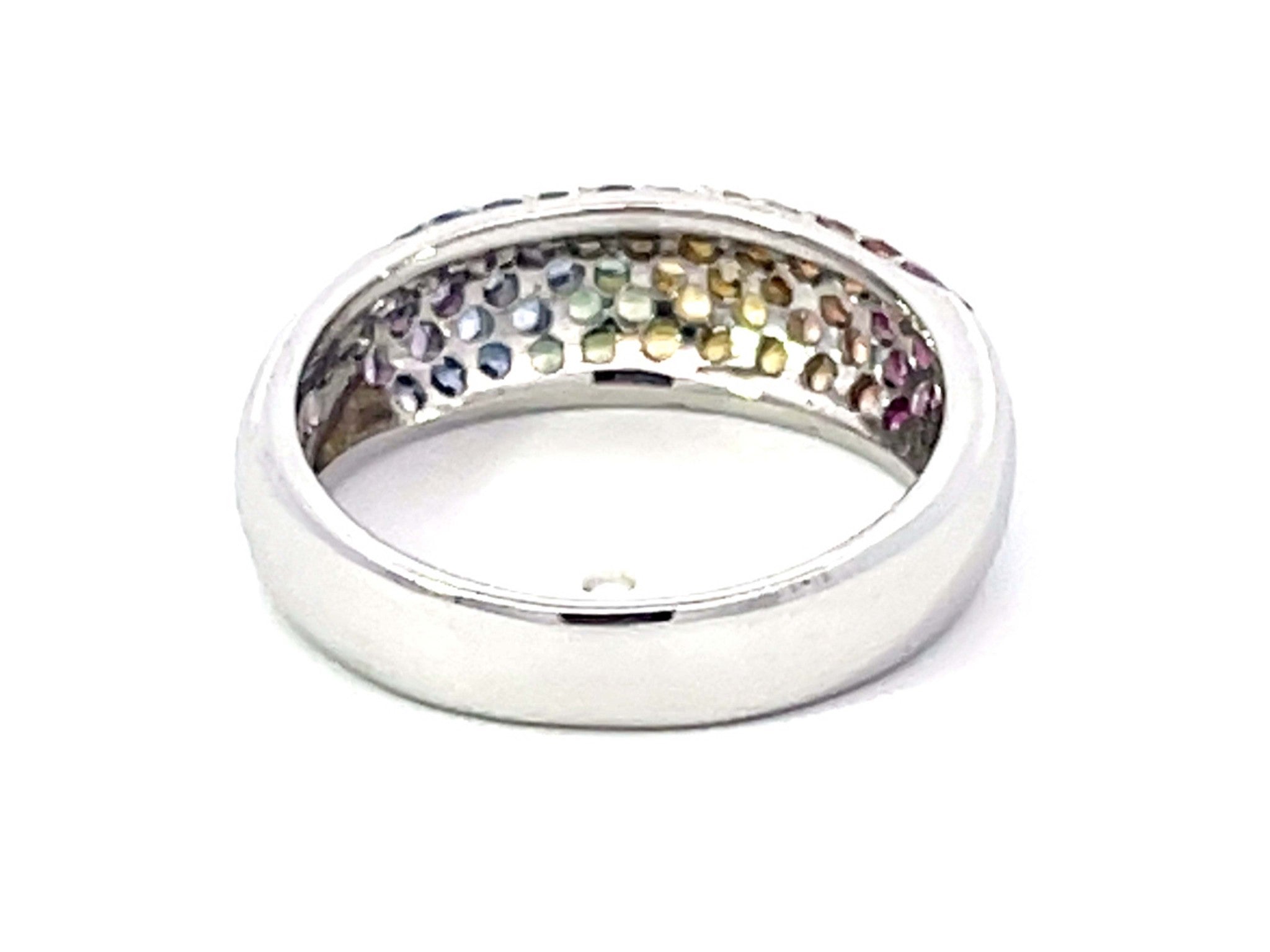 Multi Colored Sapphire Dome Ring in 18K White Gold