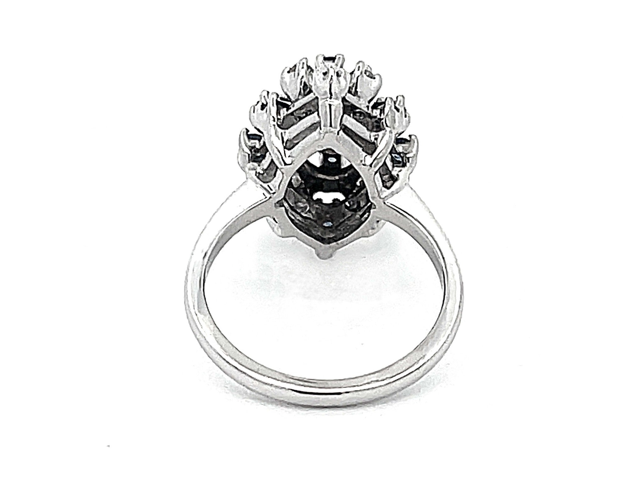 Marquise Shaped Sapphire Diamond Cluster Ring in 14k White Gold