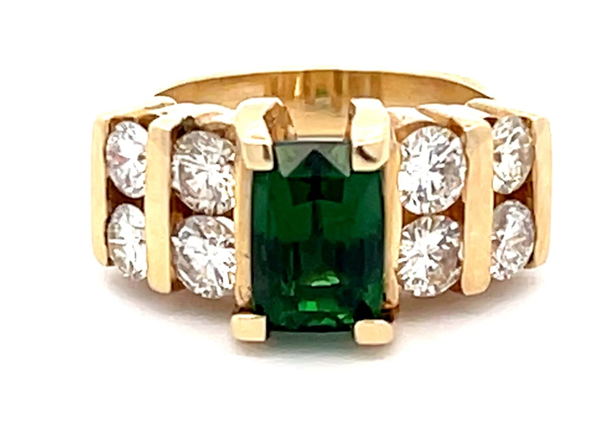 GIA Green Tsavorite Garnet and Diamond Ring in 14k Yellow Gold