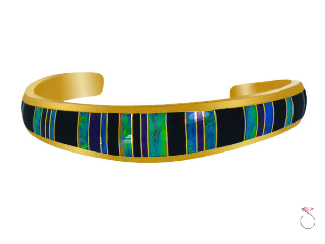 Australian Opal Black Onyx Cuff Bracelet in 14K