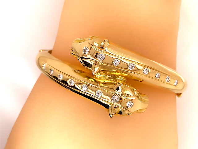 Jaguar Diamond Hinged Bangle Bracelet in 18k Yellow Gold